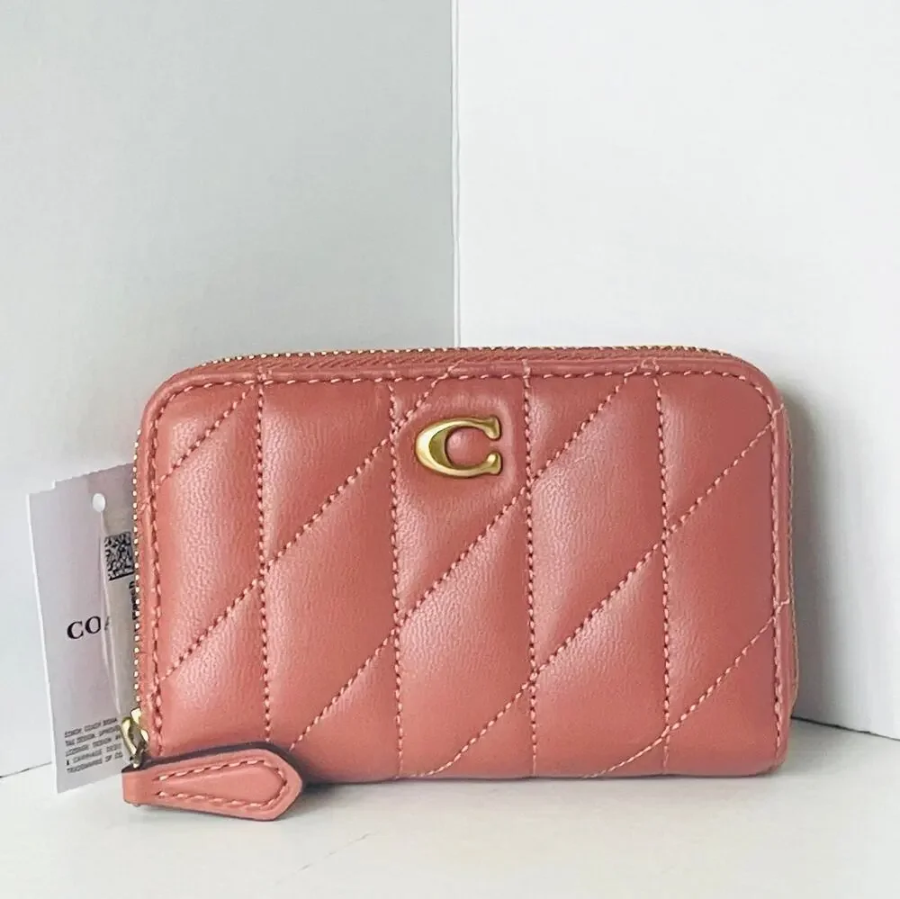 Coach Essential Quilted Zip Card Case Dark Peach CM505